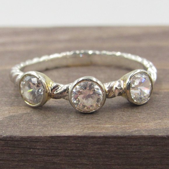Jewelry - Size 7 Sterling Silver Triple Cubic Zirconia Ring